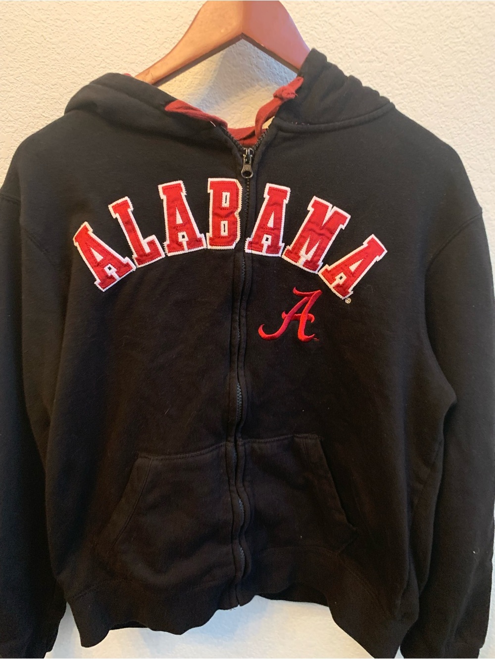 Kids Black Alabama Zip-Up Hoodie with Red Lettering